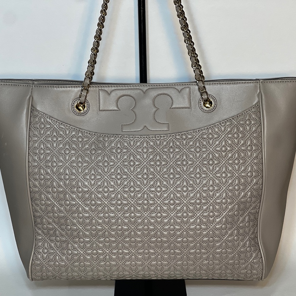 Tory Burch Gray Quilted Leather Tote - Picture 2 of 13